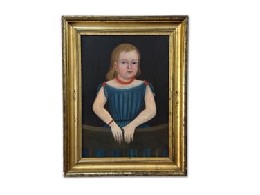 American Oil/Canvas: Folk Portrait of a Child