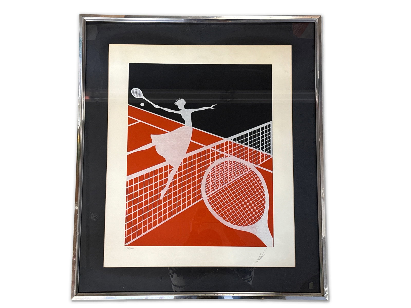 Erté Lithograph: Love and Tennis: Erté (Romain de Tirtoff; French, 1892-1990). A lithograph titled "Love and Tennis". Pencil signed and numbered 86/260. Mat opening: 26in x 21in. Frame: 33in x 28-1/2in. | You have additional shipping