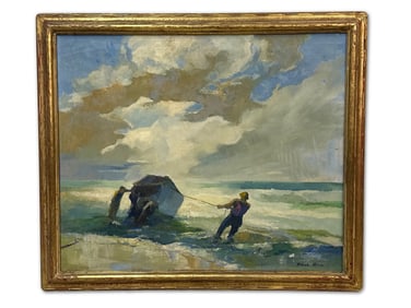 Paul Gill Oil/Canvas: Beaching the Boat