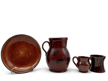 Four Pieces of Pennsylvania Redware Pottery