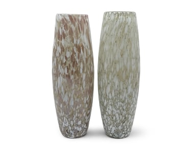 Pair of Tall Speckled Glass Vases