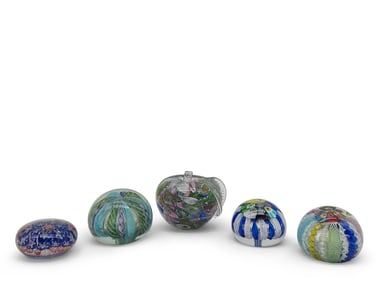 Five Italian Murano Glass Paperweights
