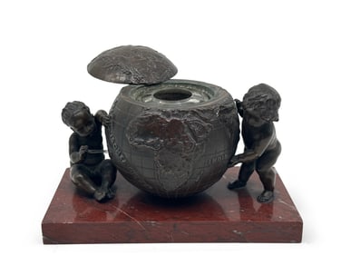 German Bronze Cherub and Globe Inkwell