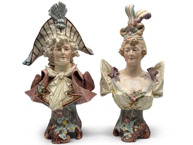Two Continental Majolica Figural Busts