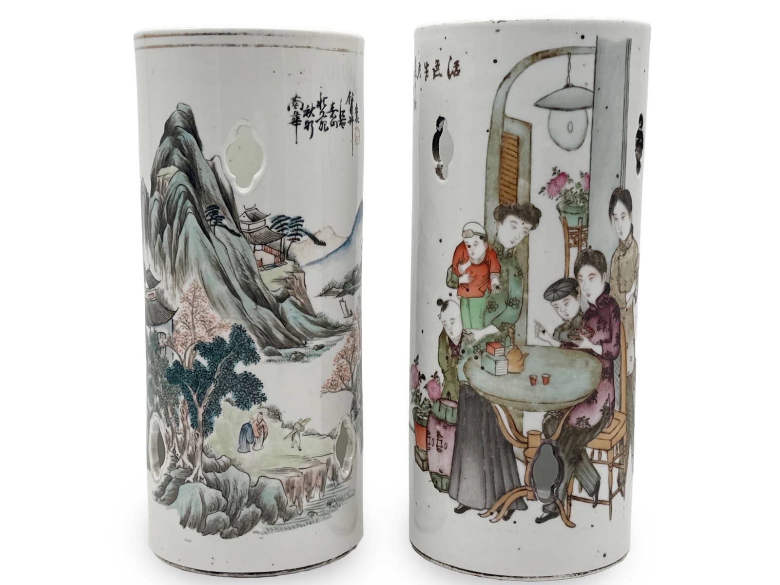 Two Chinese Famille Rose Hat Stands