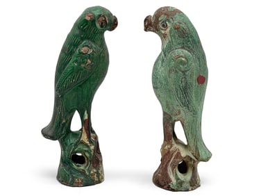 Two Chinese Sancai Parrot Figurines