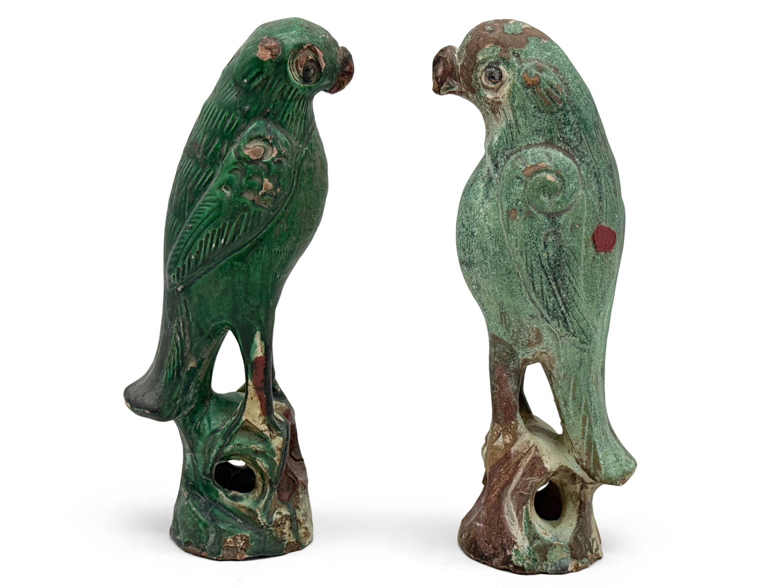 Two Chinese Sancai Parrot Figurines