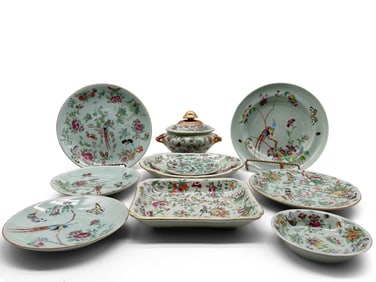10 Pieces of Chinese Celadon Famille Rose