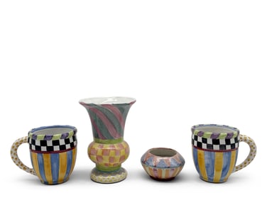MacKenzie-Childs Vase, Mugs, and Bowl