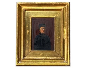 Gilt-Framed Oil/Board: Portrait of Soldier