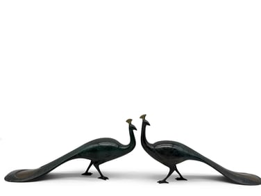 Two Loet Vanderveen Bronzes: Peacocks