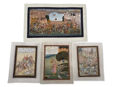 Four Indian Mughal Court Scene Paintings