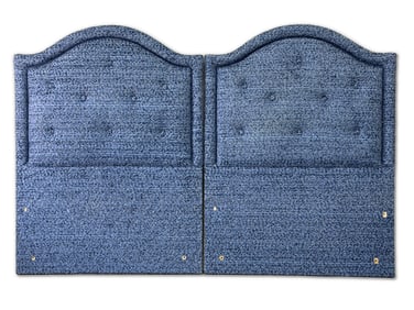 Pr. Custom Blue Check Tweed-Upholstered Headboards