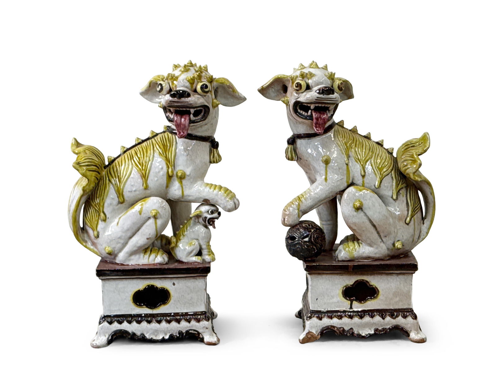 Pr. Continental Majolica Foo Dog Sculptures (1 of 8)