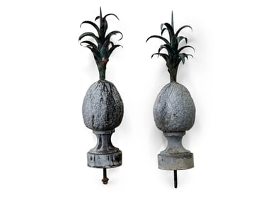 Pr. of Lead and Copper Pineapple Garden Finials
