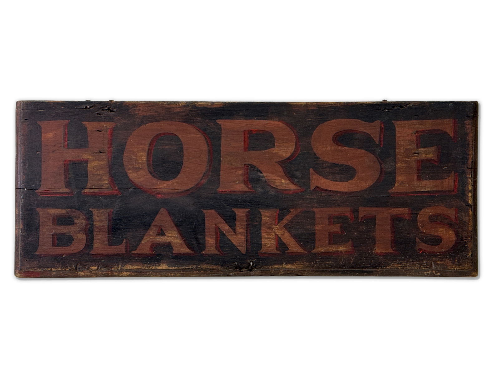 Painted Wood Sign: Horse Blankets: A contemporary painted wood "Horse Blankets" sign. 17in tall x 44in wide. | You have additional shipping options, and are not required to use Live Shipping. Additional third-party shipper details;