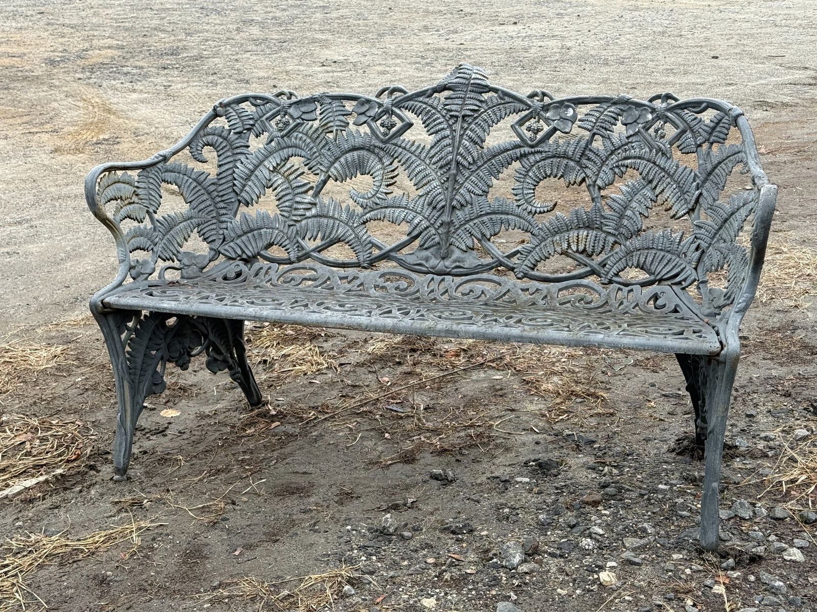 Cast Iron Fern-Pattern Garden Bench: A cast iron fern-pattern garden settee bench. 34in tall x 60in wide x 20in deep. | You have additional shipping options, and are not required to use Live Shipping. Additional third-party shipper detai