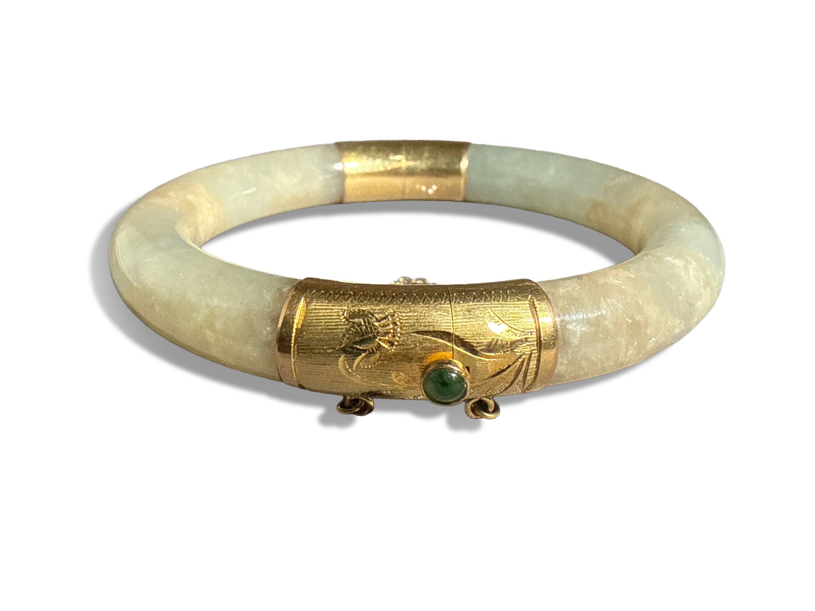 14K Yellow Gold and Jade Hinged Bangle Bracelet (1 of 5)