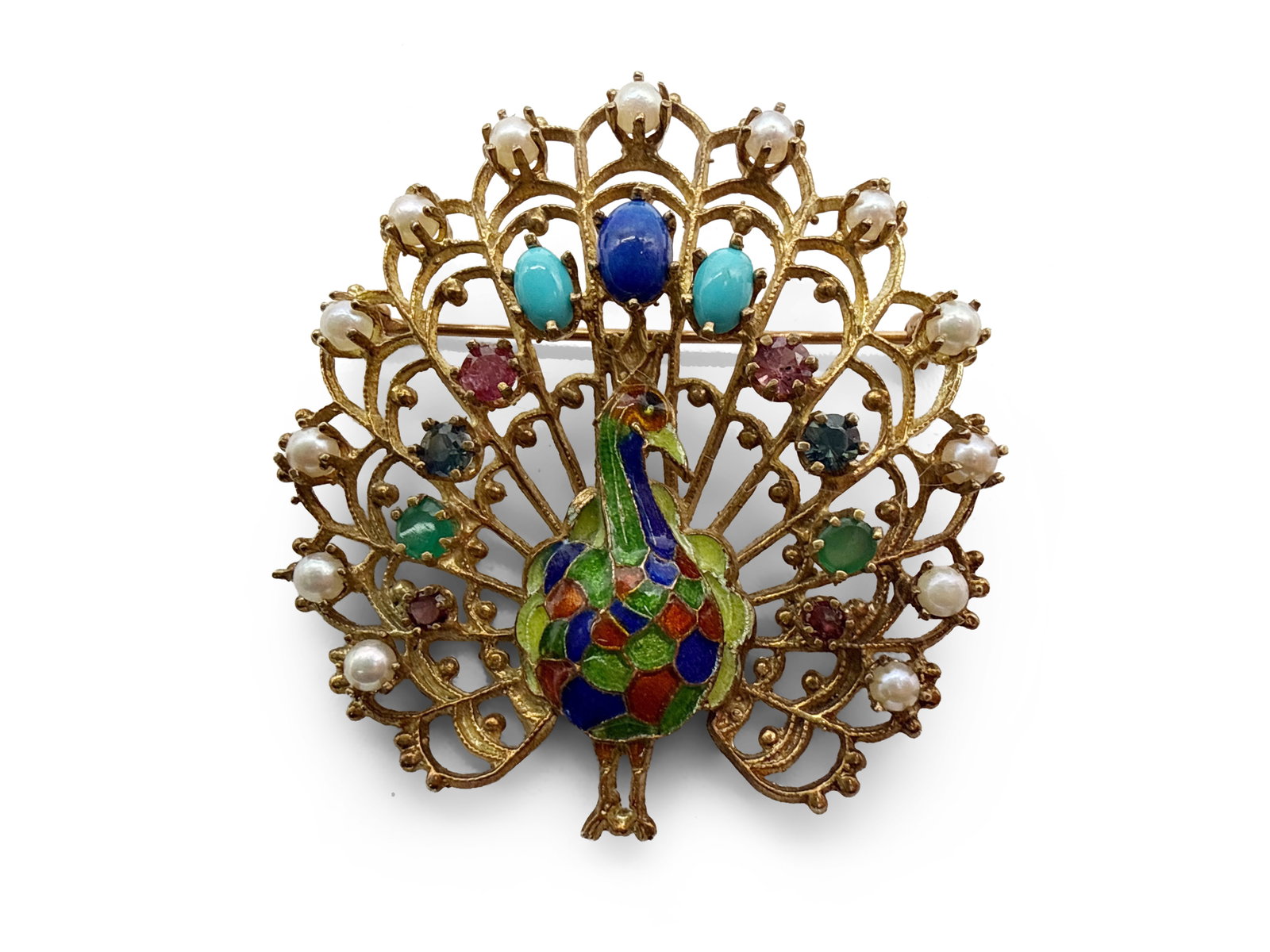 14K Gemstone Peacock Brooch (1 of 4)