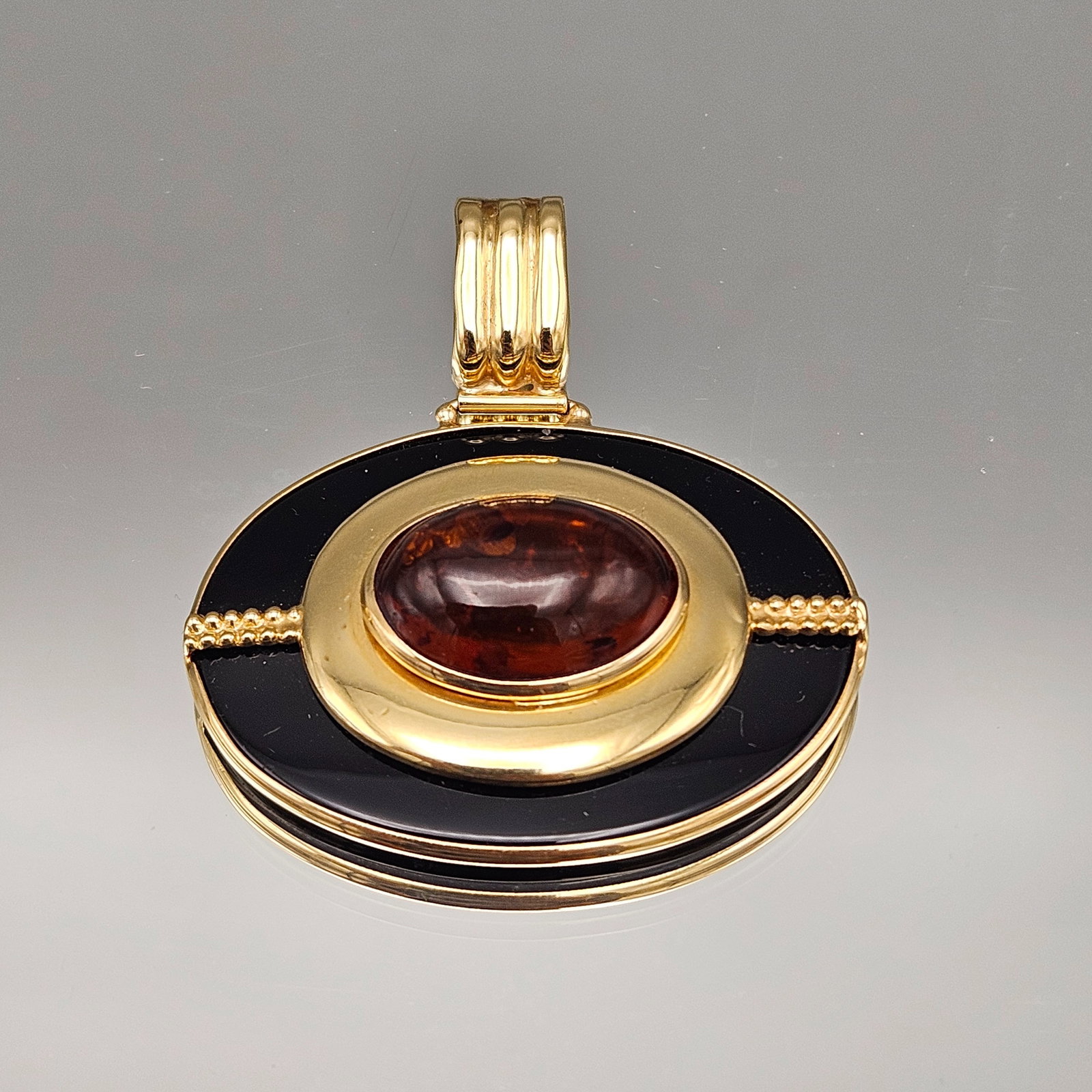14K Gold Oval Pendant with Black Onyx and Amber (1 of 4)