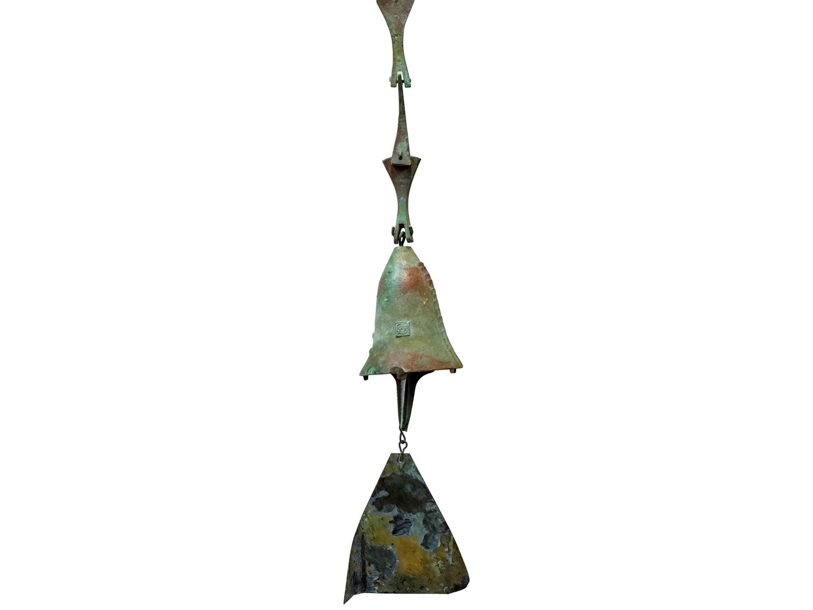 Paolo Soleri Bronze Windbell: A Paolo Soleri Arcosanti bronze windbell. Stamped. 23in tall x 4in wide. | You have additional shipping options, and are not required to use Live Shipping. Additional third-party shipper details;