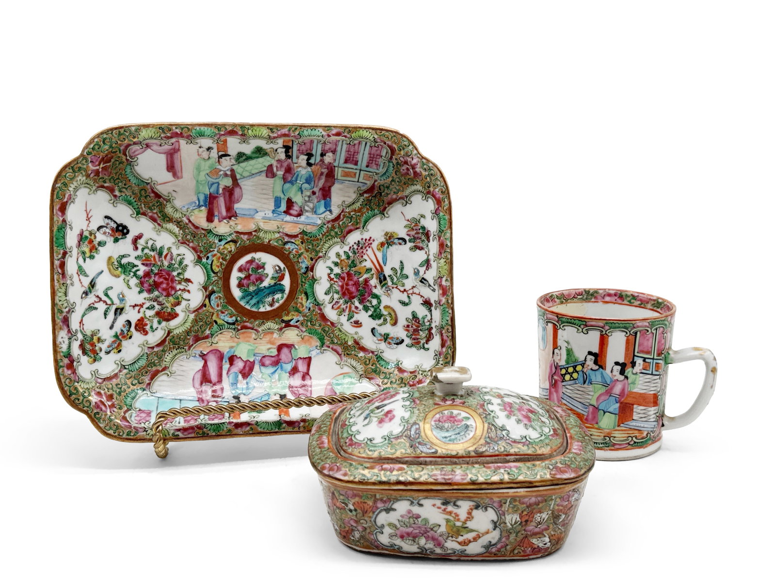 Chinese Rose Medallion Platter, Dish, and Cup (1 of 15)