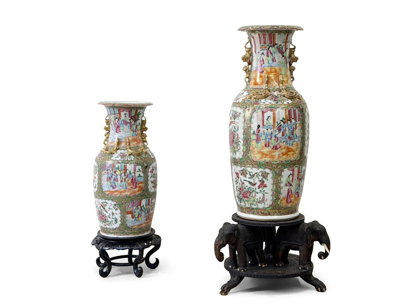 Two Chinese Rose Medallion Vases and Stands (1 of 8)