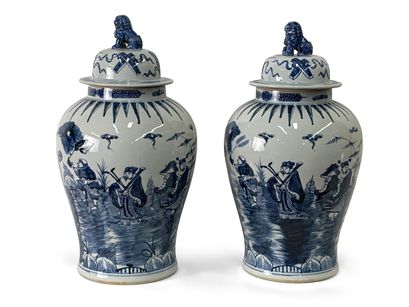 Pr. Chinese Blue and White Porcelain Ginger Jars (1 of 5)