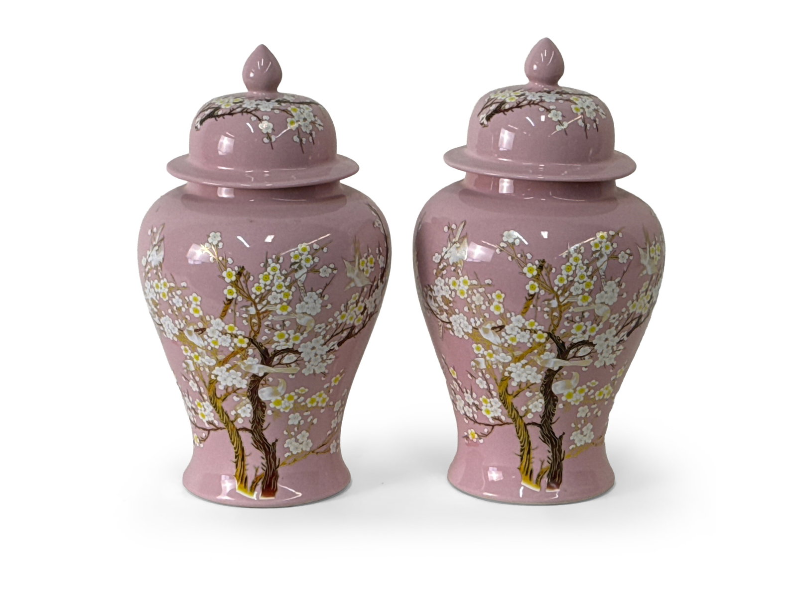 Pair of Chinese Pink Porcelain Ginger Jars (1 of 5)