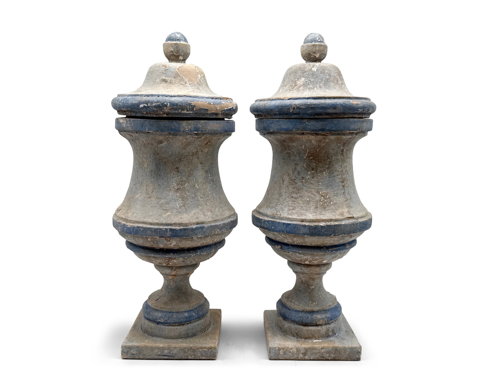 Distressed-Painted Turned-Wood Urn Finials (1 of 6)