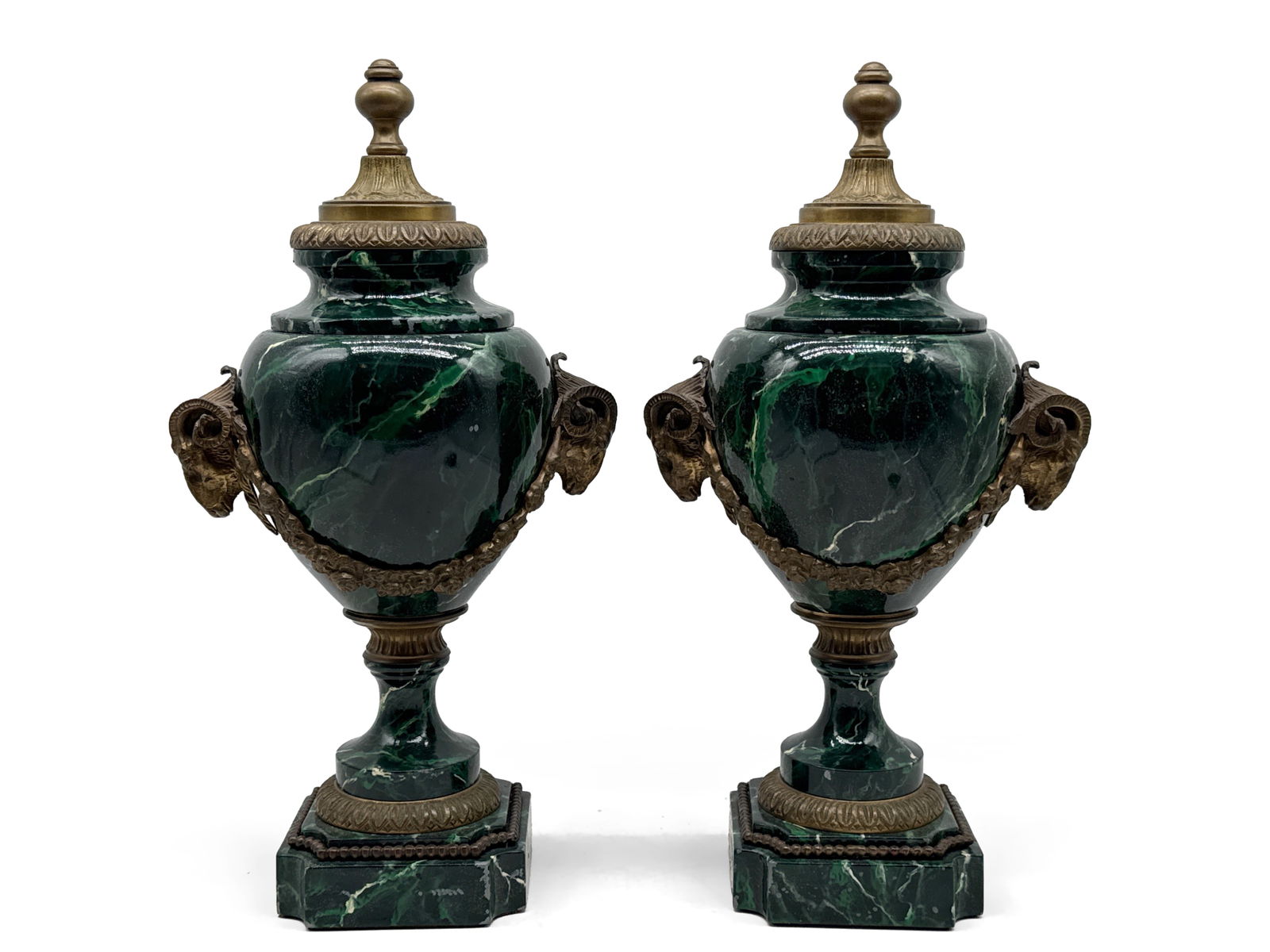 Pair of Louis XVI-style Faux Green Marble Urns (1 of 7)