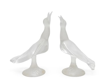 Pair of Lalique Crystal Daphnis Seagull Figures
