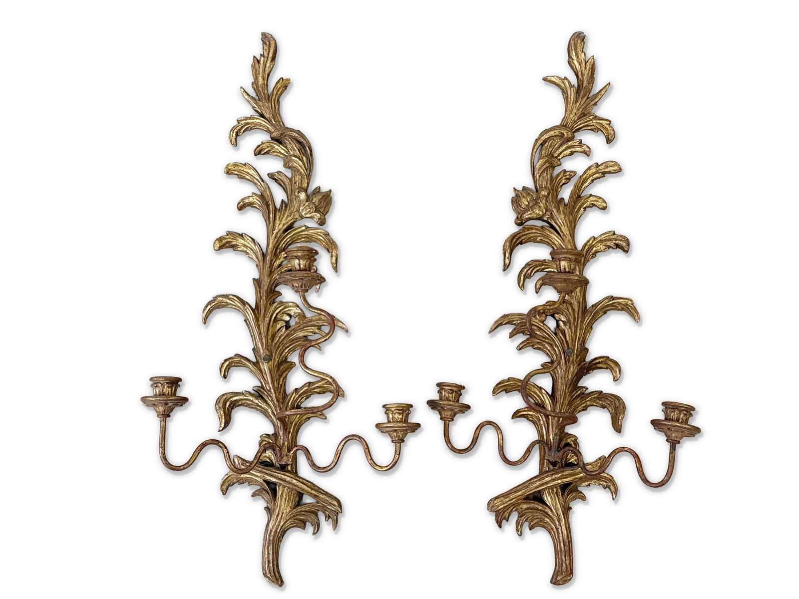 Pair of Italian Giltwood Three-Light Wall Sconces (1 of 4)