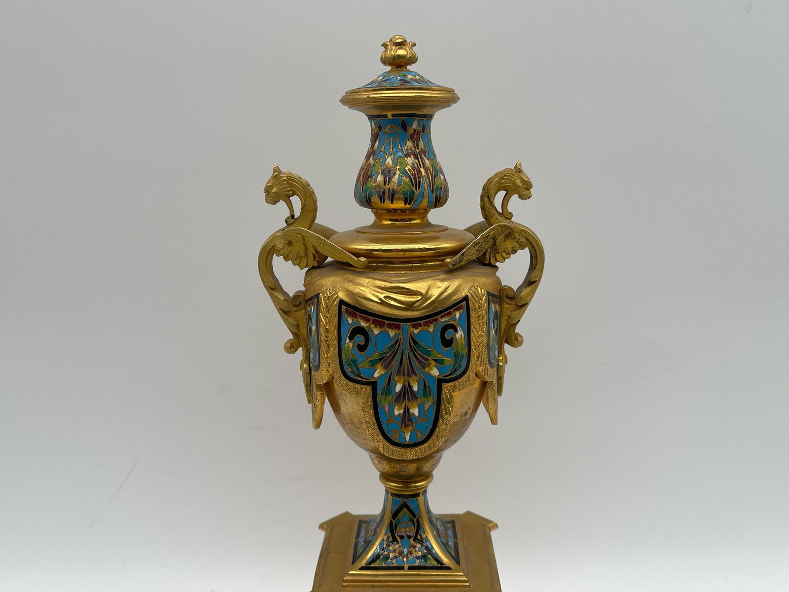 French Champlevé Ormolu Lidded Urn - 2