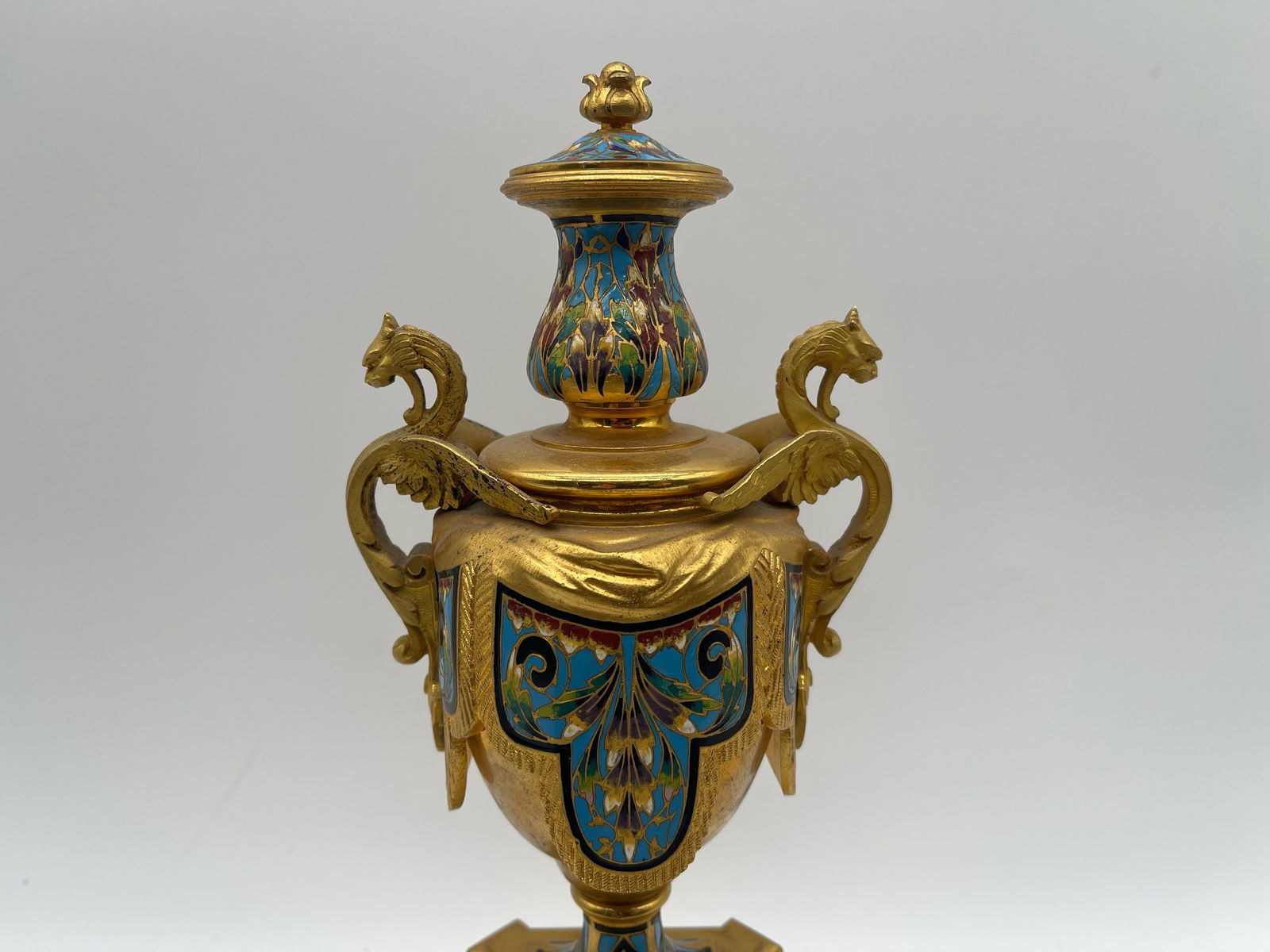 French Champlevé Ormolu Lidded Urn - 6