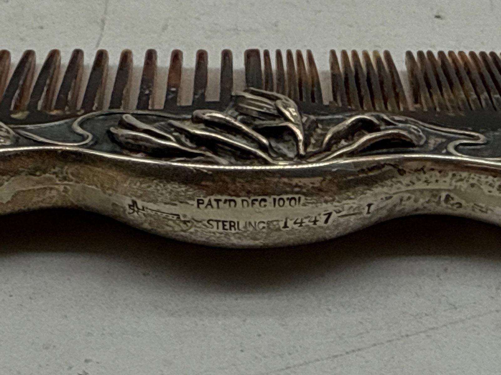 Art Nouveau Sterling Silver Repoussé Dresser Set - 7