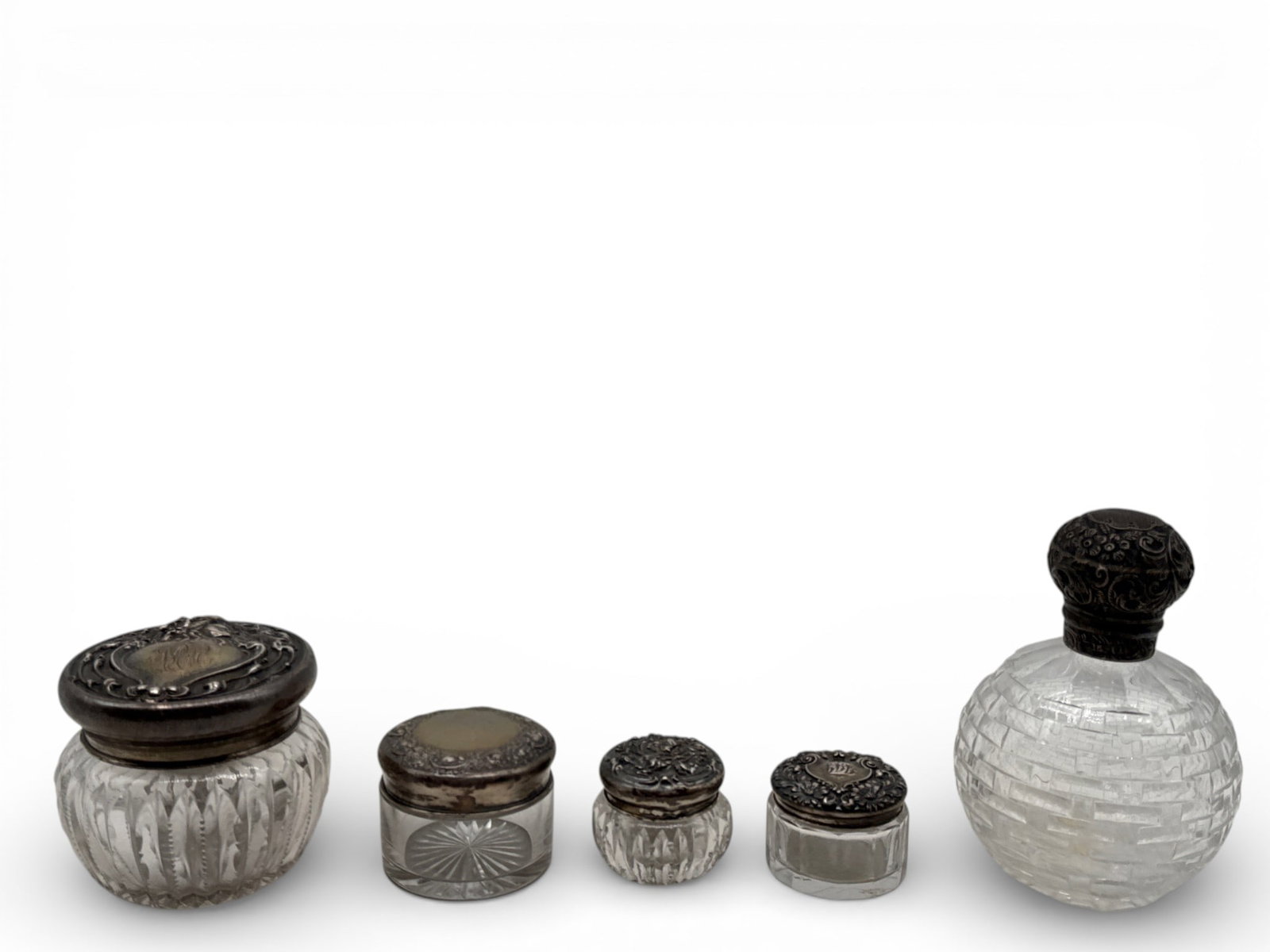 Four Sterling Repoussé and Cut Glass Dresser Boxes (1 of 10)