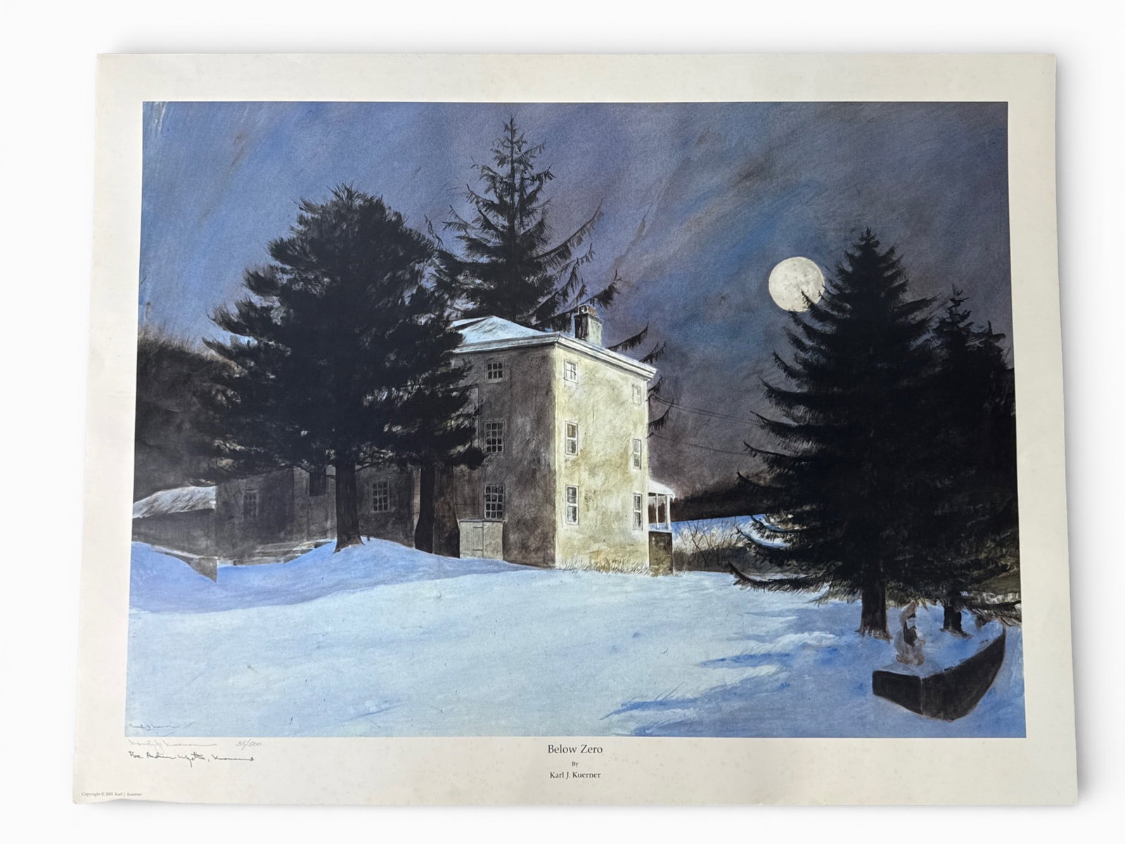 Karl Kuerner Pencil-Signed Print: Below Zero: Karl Kuerner (Pennsylvania, b. 1957). A print titled "Below Zero", pencil signed and numbered. Unframed. Outside sheet: 23-1/2in x 30-3/4in. | You have additional shipping options, and are not