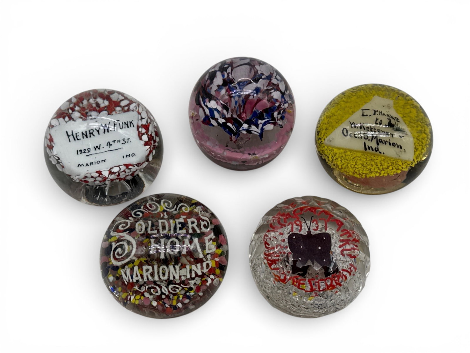 Five Early 20th C. Souvenir Glass Paperweights (1 of 11)