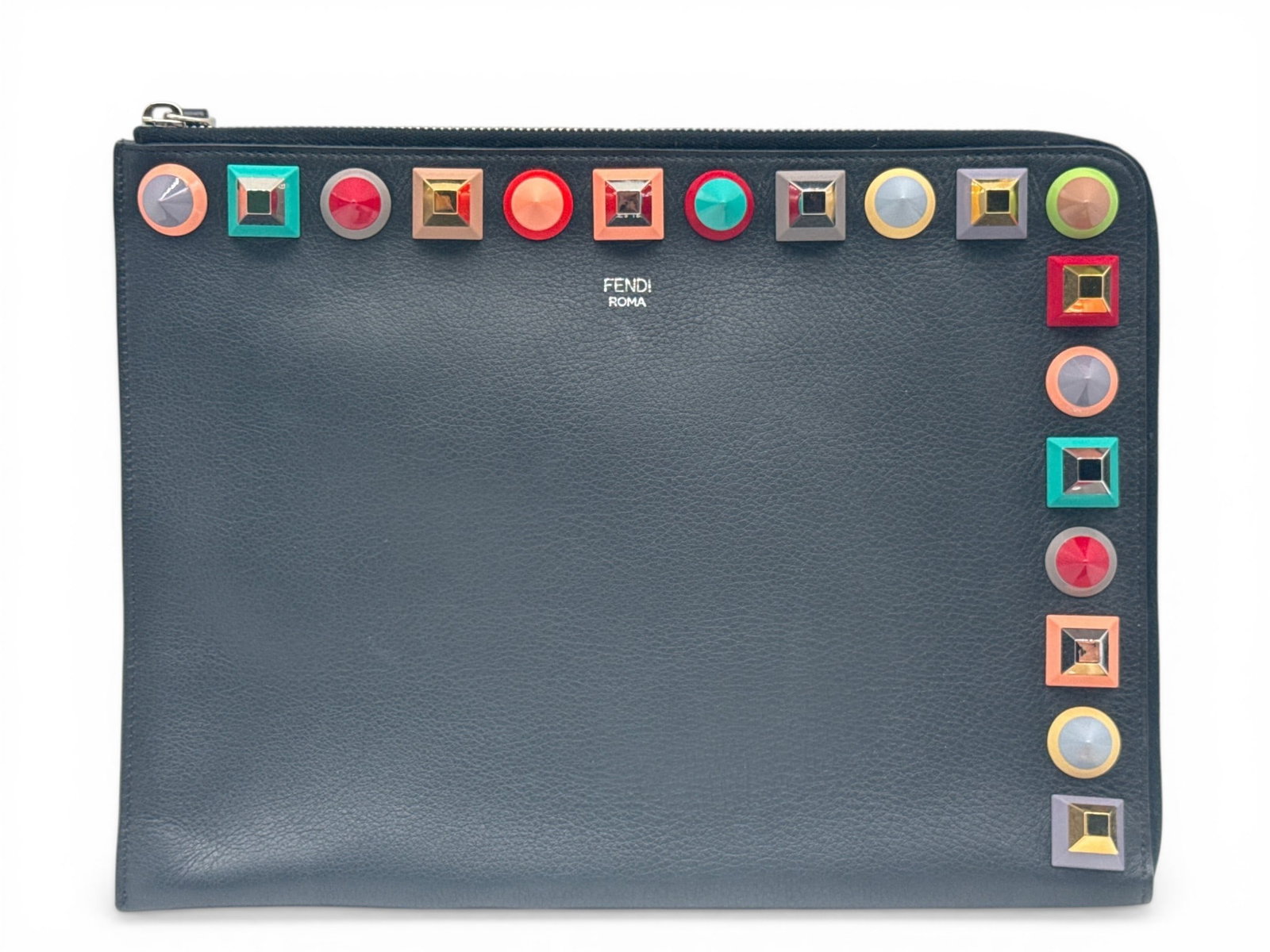 Fendi Black Leather Rainbow Studded Clutch (1 of 5)