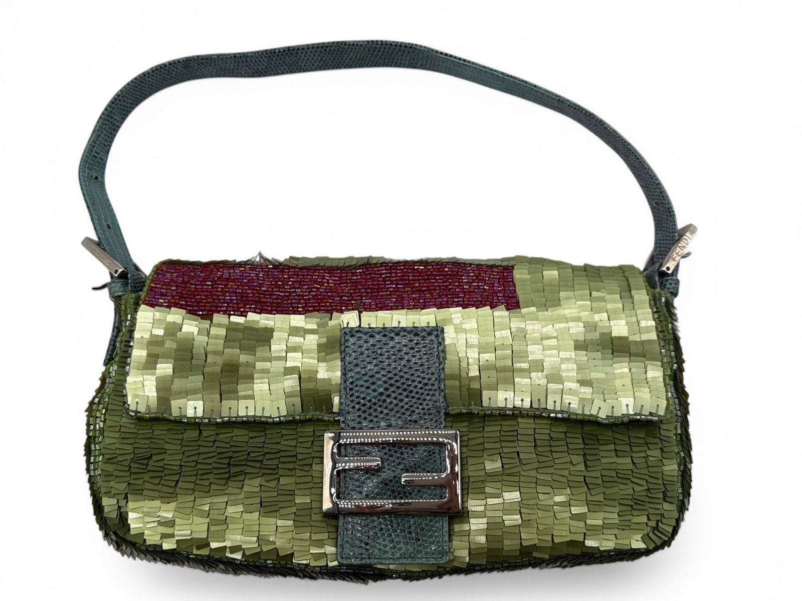 Fendi Green Sequined Baguette Shoulder Bag (1 of 7)