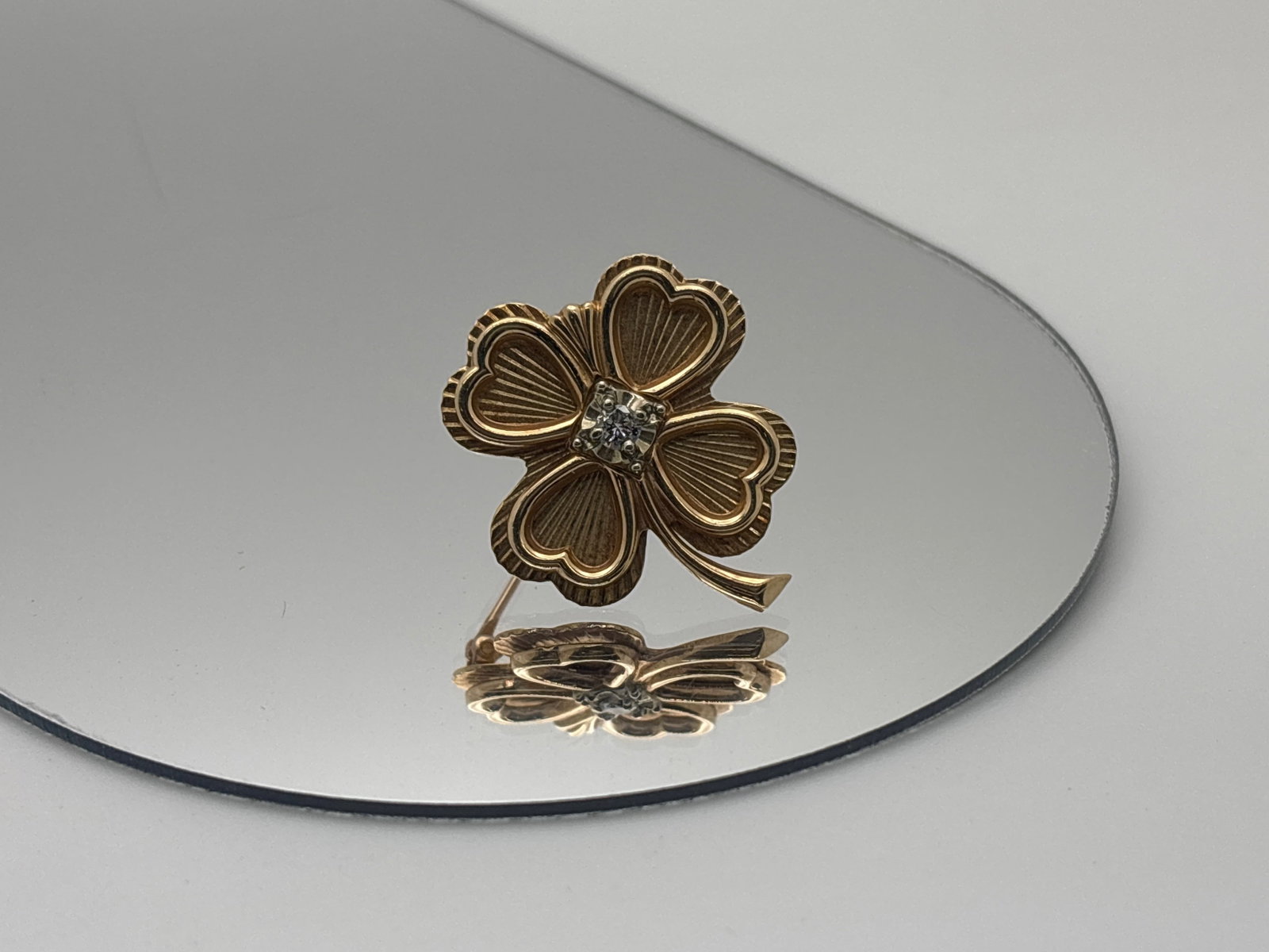 14K Gold and Diamond Clover Brooch (1 of 4)