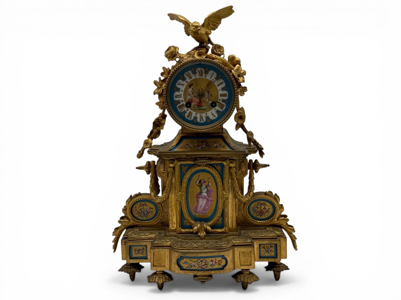 French Gilt Bronze and Sevres-style Porcelain Mantel Clock (1 of 9)