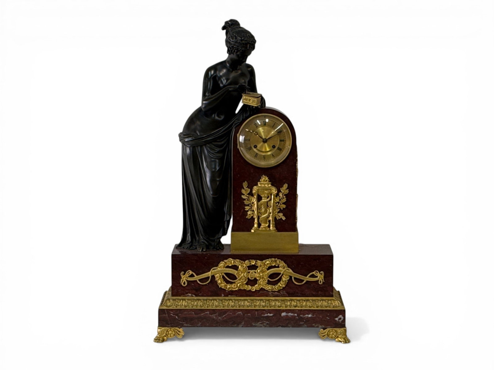 French Empire Bronze and Rouge Marble Mantel Clock (1 of 10)