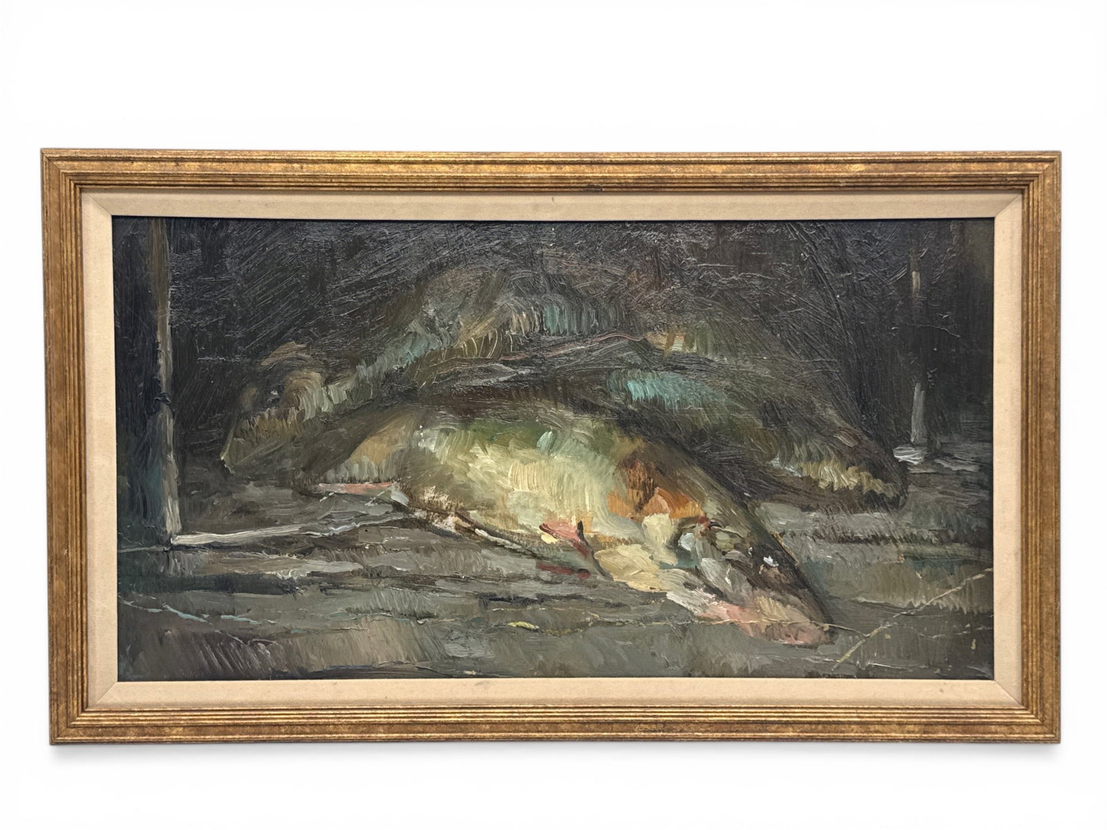 Gilt-Wood Framed Oil/Canvas: Fish (1 of 6)