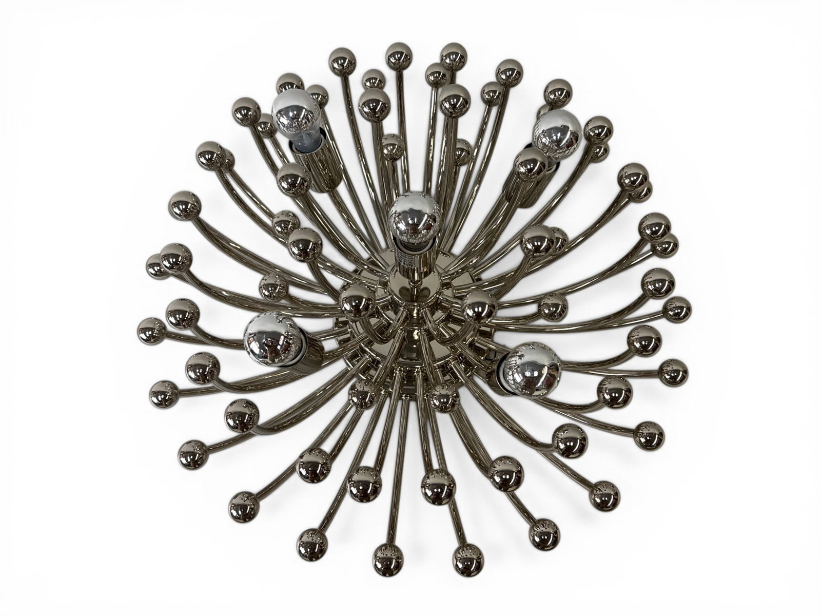 Pistillo-style Chrome Wall Sconce Ceiling Lamp: A modernist Pistillo-style chromed metal wall sconce or ceiling fixture. 12in tall x 24in wide. | You have additional shipping options, and are not required to use Live Shipping. Additional third-part