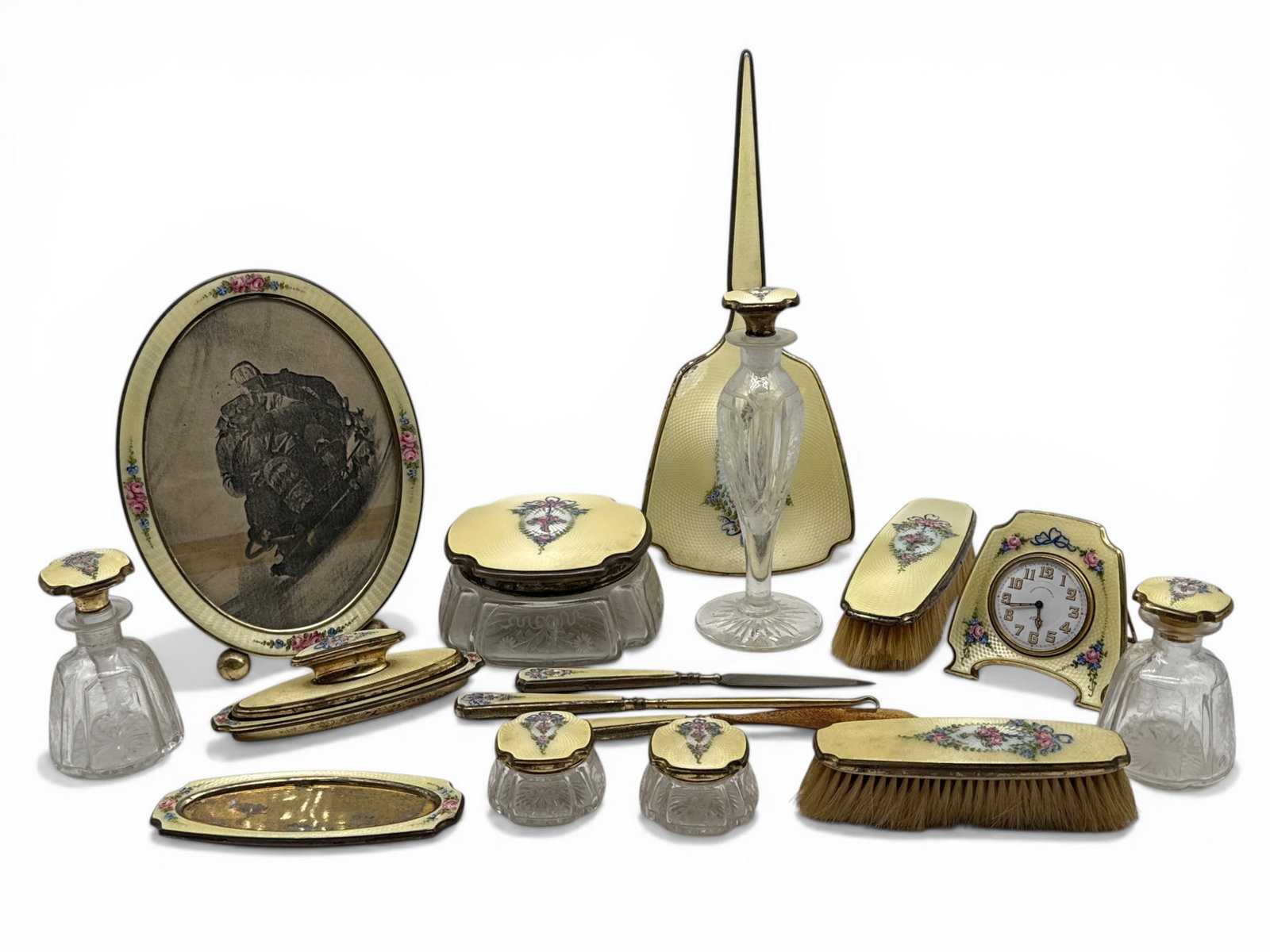 Large Guilloche Enameled Sterling Dresser Set (1 of 9)