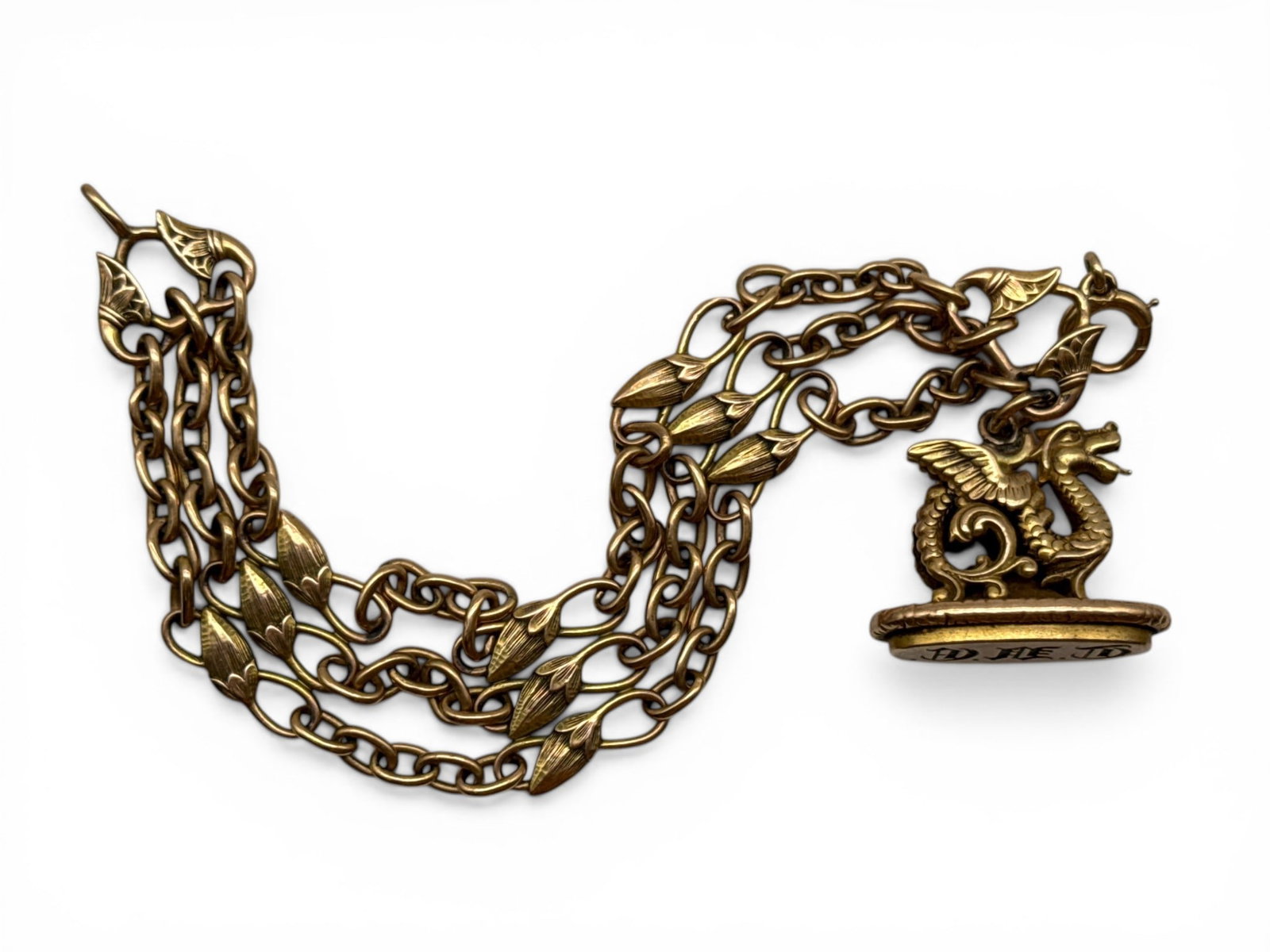 14K Art Nouveau Dragon Watch Fob Bracelet (1 of 8)