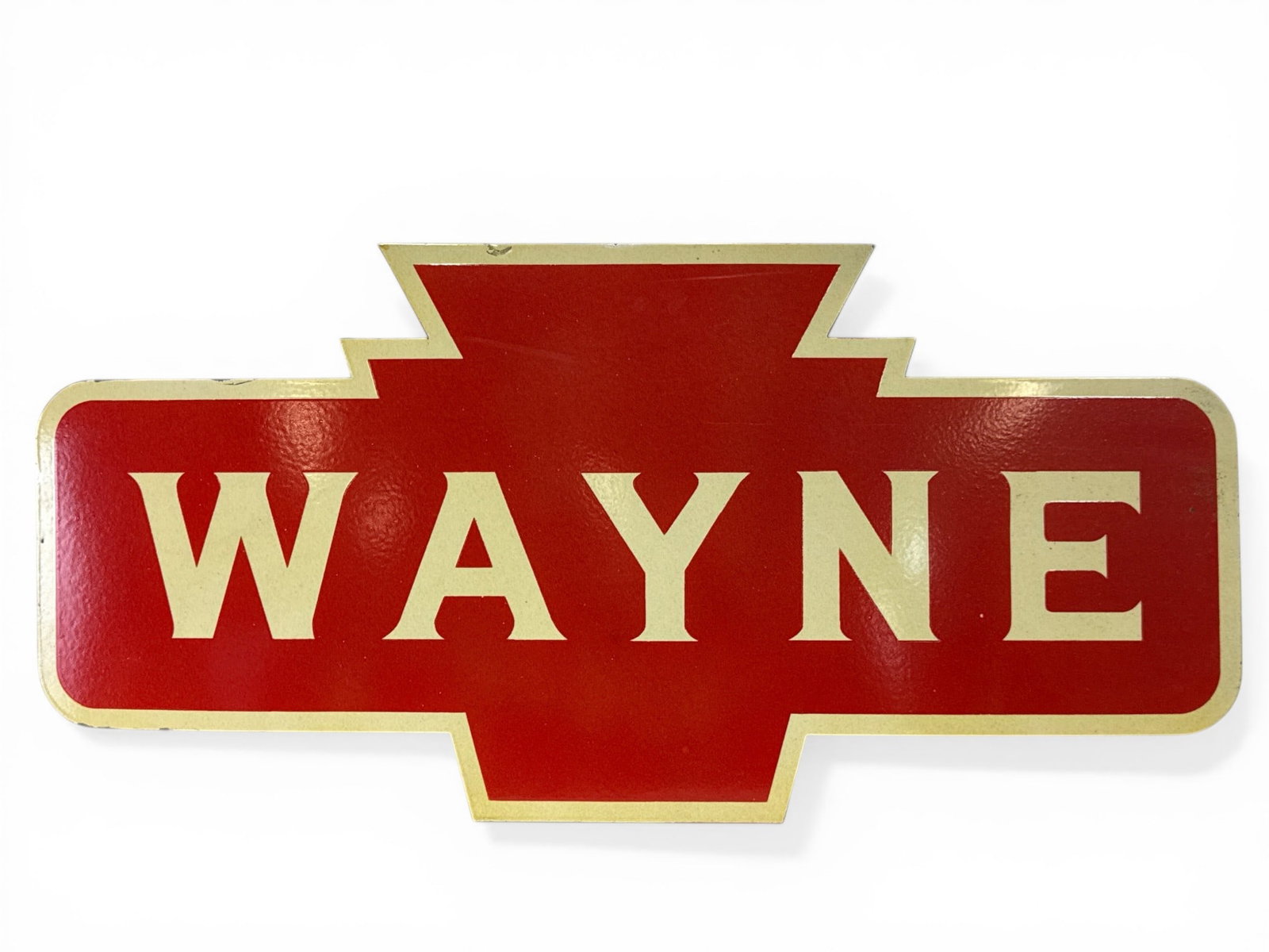 Wayne Porcelain Enameled railroad Sign: A contemporary "Wayne" (Pennsylvania) porcelain enameled railroad sign. 17in tall x 36in wide. | You have additional shipping options, and are not required to use Live Shipping. Additional