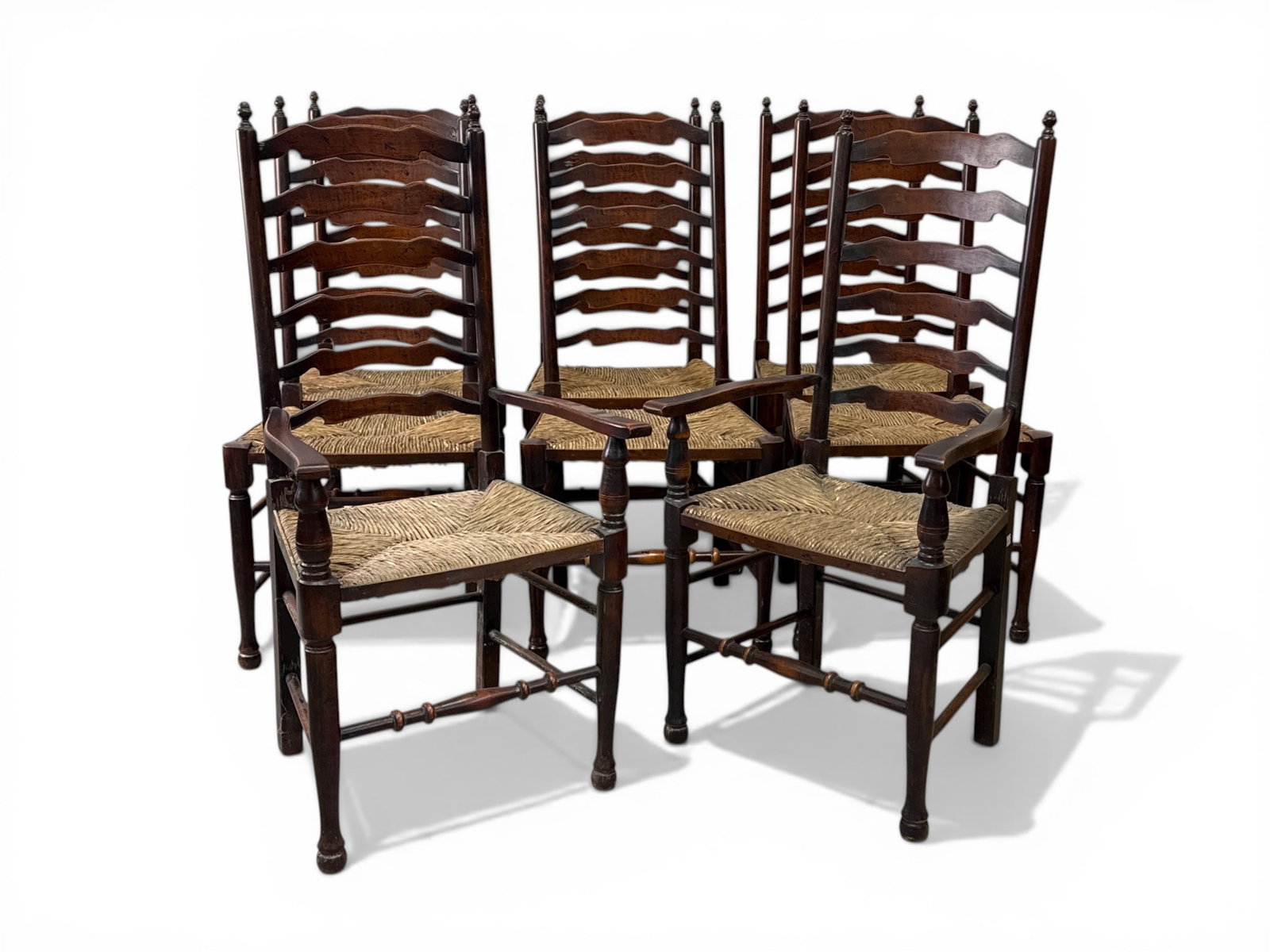 Eight Continental Walnut Ladderback Chairs (1 of 5)